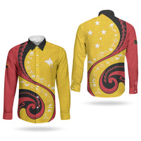 Papua New Guinea Independence Couples Matching Summer Maxi Dress and Long Sleeve Button Shirt Special Style Yellow Version LT05 - Polynesian Pride