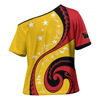 Papua New Guinea 50th Independence Anniversary Cross Shoulder Shirt Special Style Yellow Version - Polynesian Pride
