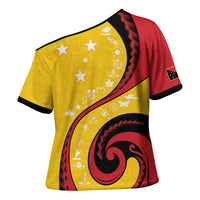 Papua New Guinea Independence Cross Shoulder Shirt Special Style Yellow Version LT05 - Polynesian Pride