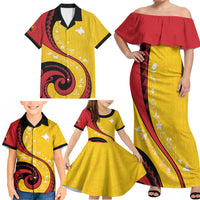 Papua New Guinea Independence Family Matching Off Shoulder Maxi Dress and Hawaiian Shirt Special Style Yellow Version LT05 - Polynesian Pride