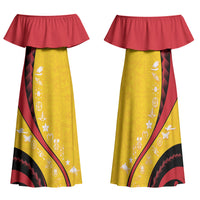 Papua New Guinea Independence Family Matching Off Shoulder Maxi Dress and Hawaiian Shirt Special Style Yellow Version LT05 Mom's Dress Yellow - Polynesian Pride