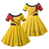 Papua New Guinea Independence Family Matching Off Shoulder Maxi Dress and Hawaiian Shirt Special Style Yellow Version LT05 Daughter's Dress Yellow - Polynesian Pride