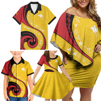 Papua New Guinea Independence Family Matching Off Shoulder Short Dress and Hawaiian Shirt Special Style Yellow Version LT05 - Polynesian Pride