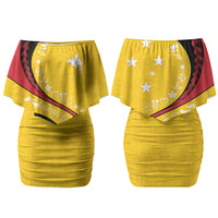 Papua New Guinea Independence Family Matching Off Shoulder Short Dress and Hawaiian Shirt Special Style Yellow Version LT05 Mom's Dress Yellow - Polynesian Pride