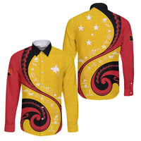 Papua New Guinea Independence Family Matching Off Shoulder Short Dress and Hawaiian Shirt Special Style Yellow Version LT05 Dad's Shirt - Long Sleeve Yellow - Polynesian Pride