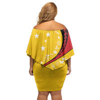 Papua New Guinea Independence Off Shoulder Short Dress Special Style Yellow Version LT05 - Polynesian Pride