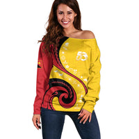 Papua New Guinea Independence Off Shoulder Sweater Special Style Yellow Version LT05 Women Yellow - Polynesian Pride