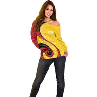 Papua New Guinea Independence Off Shoulder Sweater Special Style Yellow Version LT05 - Polynesian Pride