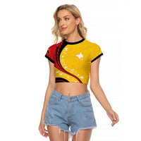 Papua New Guinea Independence Raglan Cropped T Shirt Special Style Yellow Version LT05 Female Yellow - Polynesian Pride