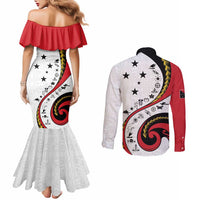 Papua New Guinea 50th Independence Anniversary Couples Matching Mermaid Dress and Long Sleeve Button Shirt Special Style White Version - Polynesian Pride