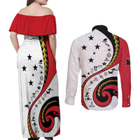 Papua New Guinea 50th Independence Anniversary Couples Matching Off Shoulder Maxi Dress and Long Sleeve Button Shirt Special Style White Version - Polynesian Pride