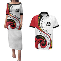 Papua New Guinea Independence Couples Matching Puletasi and Hawaiian Shirt Special Style White Version LT05 White - Polynesian Pride