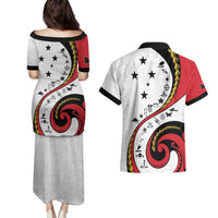 Papua New Guinea Independence Couples Matching Puletasi and Hawaiian Shirt Special Style White Version LT05 - Polynesian Pride