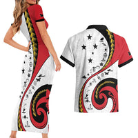 Papua New Guinea 50th Independence Anniversary Couples Matching Short Sleeve Bodycon Dress and Hawaiian Shirt Special Style White Version - Polynesian Pride