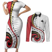 Papua New Guinea Independence Couples Matching Short Sleeve Bodycon Dress and Long Sleeve Button Shirt Special Style White Version LT05 White - Polynesian Pride