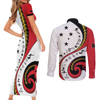 Papua New Guinea Independence Couples Matching Short Sleeve Bodycon Dress and Long Sleeve Button Shirt Special Style White Version LT05 - Polynesian Pride