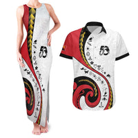 Papua New Guinea Independence Couples Matching Tank Maxi Dress and Hawaiian Shirt Special Style White Version LT05 White - Polynesian Pride