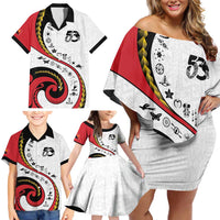 Papua New Guinea Independence Family Matching Off Shoulder Short Dress and Hawaiian Shirt Special Style White Version LT05 - Polynesian Pride