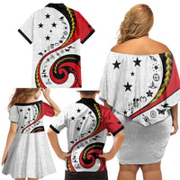 Papua New Guinea Independence Family Matching Off Shoulder Short Dress and Hawaiian Shirt Special Style White Version LT05 Mom's Dress White - Polynesian Pride