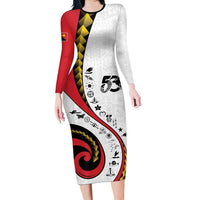 Papua New Guinea Independence Long Sleeve Bodycon Dress Special Style White Version LT05 Long Dress White - Polynesian Pride