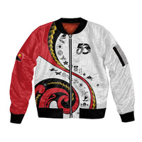 Papua New Guinea 50th Independence Anniversary Sleeve Zip Bomber Jacket Special Style White Version - Polynesian Pride