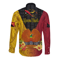 Personalized Papua New Guinea Independence Day Long Sleeve Button Shirt Bird Of Paradise With Polynesian Pattern LT05 - Polynesian Pride