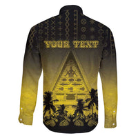 Personalised Palau Independence Day Family Matching Long Sleeve Bodycon Dress and Hawaiian Shirt Palauan Tattoo Pattern - Polynesian Pride