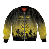 Personalised Palau Independence Day Sleeve Zip Bomber Jacket Palauan Tattoo Pattern - Polynesian Pride