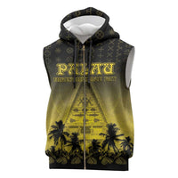 Personalised Palau Independence Day Sleeveless Zip Hoodie Palauan Tattoo Pattern - Polynesian Pride