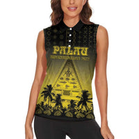 Personalised Palau Independence Day Women Sleeveless Polo Shirt Palauan Tattoo Pattern - Polynesian Pride