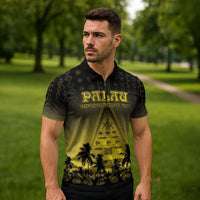 Personalised Palau Independence Day Zipper Polo Shirt Palauan Tattoo Pattern - Polynesian Pride