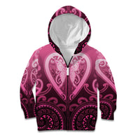 Aotearoa Breast Cancer Kid Hoodie Maori Tribal Pattern LT05 Zip Hoodie Pink - Polynesian Pride