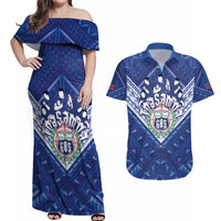 Toa Samoa Rugby Custom Couples Matching Off Shoulder Maxi Dress and Hawaiian Shirt Samoan Pride With Tribal Pattern - Polynesian Pride