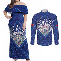 Toa Samoa Rugby Custom Couples Matching Off Shoulder Maxi Dress and Long Sleeve Button Shirt Samoan Pride With Tribal Pattern - Polynesian Pride
