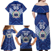 Toa Samoa Rugby Custom Family Matching Off Shoulder Maxi Dress and Hawaiian Shirt Samoan Pride With Tribal Pattern - Polynesian Pride