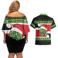 New Zealand Funny Christmas Couples Matching Off Shoulder Short Dress and Hawaiian Shirt Maori Tiki