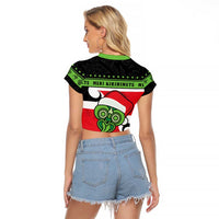 New Zealand Funny Christmas Raglan Cropped T Shirt Maori Tiki