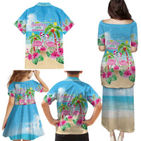 Hawaii Christmas Family Matching Puletasi and Hawaiian Shirt Deck The Palms Holiday Flamingos