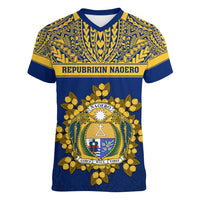 Personalised Repubrikin Naoero Independence Day Women V Neck T Shirt Tamanu With Coat Of Arms LT05 Female Yellow - Polynesian Pride