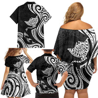 Hawaii Manta Ray Family Matching Off Shoulder Short Dress and Hawaiian Shirt Polynesian Art Tattoo