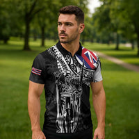 Hawaii King Flag Zipper Polo Shirt Hawaiian Maile Lei - Polynesian Pride