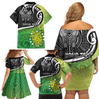 Custom New Zealand Cook Islands Family Matching Off Shoulder Short Dress and Hawaiian Shirt Maori Tiki With Circle Stars Turtle - Polynesian Pride