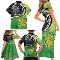 Custom New Zealand Cook Islands Family Matching Short Sleeve Bodycon Dress and Hawaiian Shirt Maori Tiki With Circle Stars Turtle - Polynesian Pride