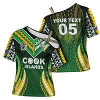 Custom Cook Islands Rugby Cross Shoulder Shirt Unique Style Green Version - Polynesian Pride
