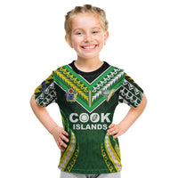 Custom Cook Islands Rugby Kid T Shirt Unique Style Green Version - Polynesian Pride