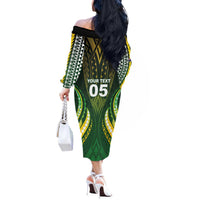Custom Cook Islands Rugby Off The Shoulder Long Sleeve Dress Unique Style Green Version LT05 - Polynesian Pride
