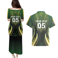 Custom Cook Islands Rugby Couples Matching Puletasi and Hawaiian Shirt Unique Style Black Version - Polynesian Pride