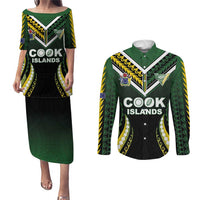 Custom Cook Islands Rugby Couples Matching Puletasi and Long Sleeve Button Shirt Unique Style Black Version - Polynesian Pride