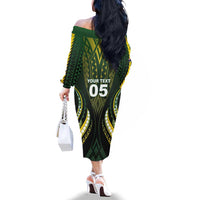Custom Cook Islands Rugby Family Matching Off The Shoulder Long Sleeve Dress and Hawaiian Shirt Unique Style Black Version - Polynesian Pride