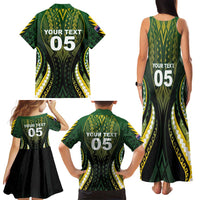 Custom Cook Islands Rugby Family Matching Tank Maxi Dress and Hawaiian Shirt Unique Style Black Version - Polynesian Pride